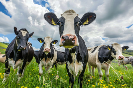 Holstein cows in the meadowの素材
