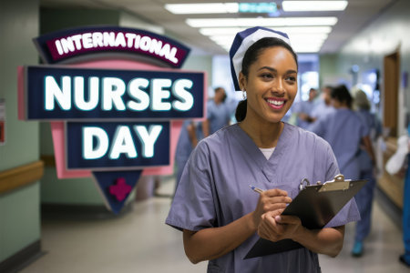 Smiling nurse celebrating International Nurses Dayの素材