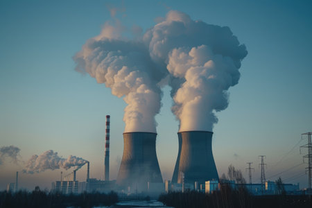 White smoke coming out of the nuclear plants.の素材