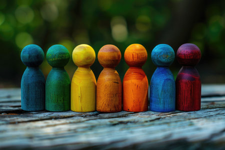 Colorful wooden figures representing diversity, equity, inclusion and belonging. DEIB conceptの素材