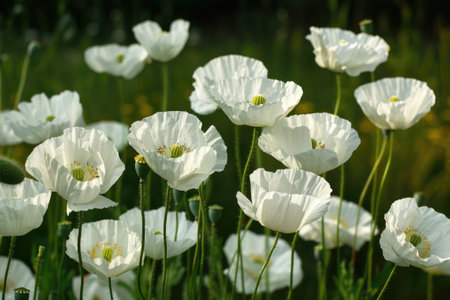 Elegant white poppies in soft focusの素材