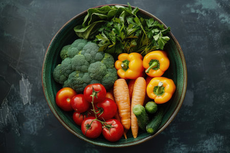 Raw vegetables in a bowl, perfect for a healthy eating concept --ar 3:2 --stylize 250 Job ID: f2d20897-799a-4c8f-8f60-063cace8d80cの素材