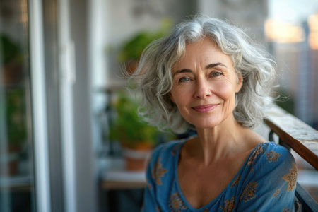 Smiling mature woman with gray hairの素材