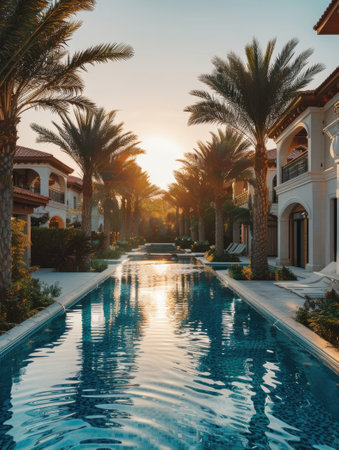 Luxury housing projects, featuring modern townhouses and villas. Real estate market with property listings.の素材