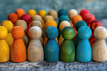 Colorful wooden figures representing diversity, equity, inclusion and belonging. DEIB conceptの素材
