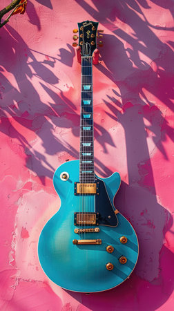 Retro electric guitar on colored backgroundの素材
