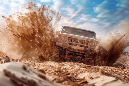 Off-road vehicle splashing mudの素材