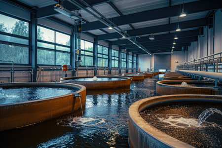 Modern wastewater treatment plant of chemical factory. Water purification tanksの素材