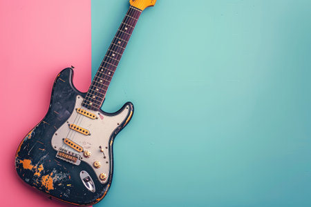 Retro electric guitar on colored backgroundの素材