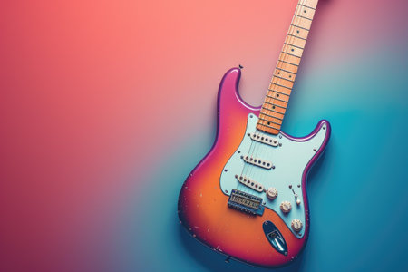 Retro electric guitar on colored backgroundの素材