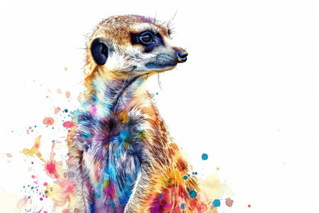 Vibrant watercolor painting of a meerkatの素材