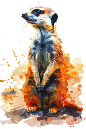 Vibrant watercolor painting of a meerkatの素材
