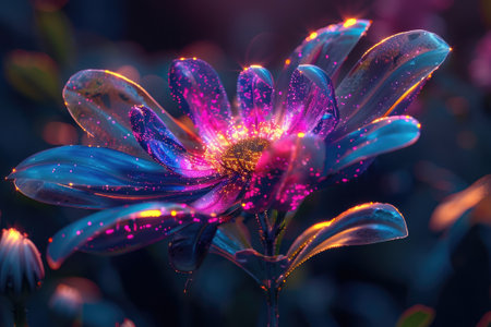 Futuristic glowing flower in neon colorsの素材