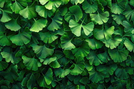 Ginkgo Leaves. Natural leaf texture background. Branches of a ginkgo treeの素材