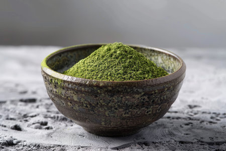 Japanese matcha green tea. Japanese matcha green powdered tea served in matcha bowlの素材