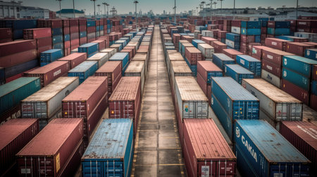 Transport container for cargo transportation background, shipping container yardの素材