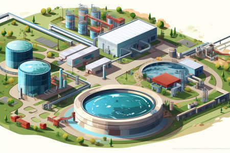 Treatment facilities. Recycling and Ecology concept. Waste processing and water treatment plantの素材