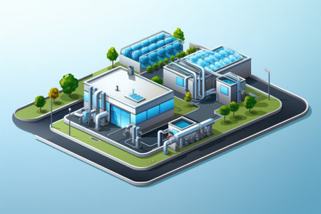 Treatment facilities. Recycling and Ecology concept. Waste processing and water treatment plantの素材