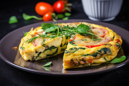 Healthy breakfast food, stuffed egg omelette with vegetablesの素材