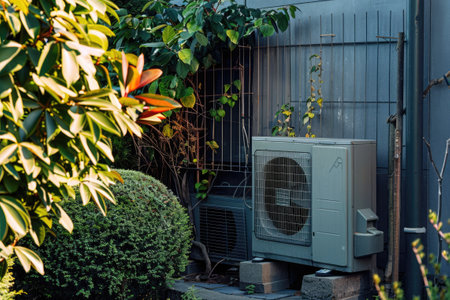 Air source heat pump installed in residential building.の素材