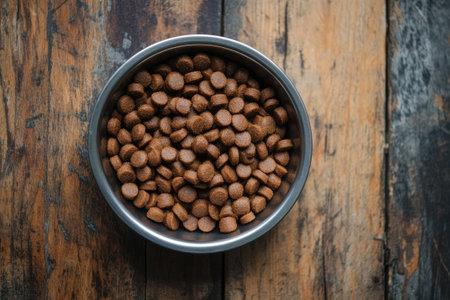 Dry pet food in a bowl is ready for a hungry dog to enjoyの素材