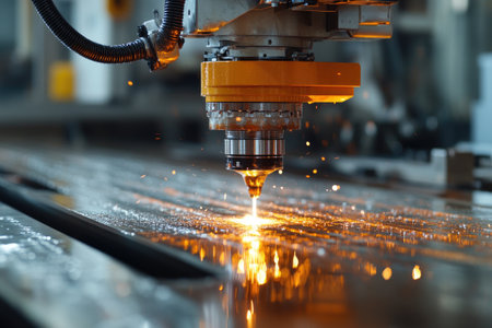 Industrial metalworking process with cnc milling machine cutting metal plate with water cooling systemの素材