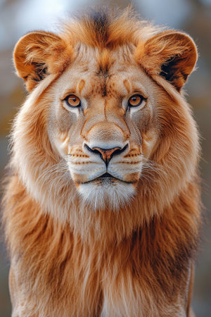 Majestic lion with a piercing gaze, its amber eyes captivating and powerfulの素材