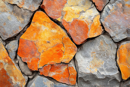 Colorful stone wall forming a rugged natural texture background, ideal for your designの素材