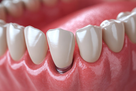 Dental implant replacing missing tooth is integrating with the jaw boneの素材