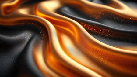 Luxurious golden and black silk fabric flowing and glistening, creating an elegant and opulent backdropの素材