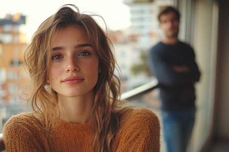 Couple experiencing relationship difficulties having argument on balconyの素材