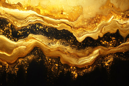 Abstract golden rivers flowing on a black background, creating a luxurious and elegant designの素材