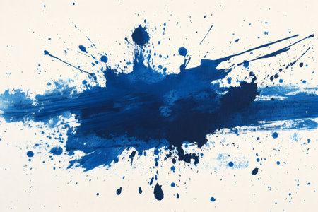 Dynamic blue paint splashes and strokes create a vibrant abstract expression on a white canvasの素材