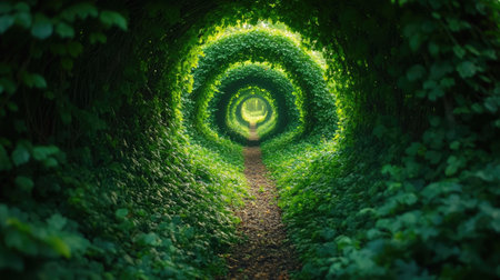 The tunnel of love, a natural train tunnel formed by trees and bushes, creates a magical and enchanting atmosphereの素材