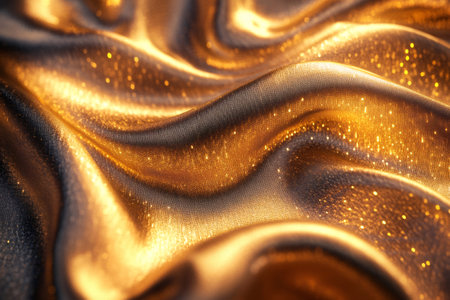 Golden fabric flowing and glittering in the light, creating a luxurious and elegant textureの素材