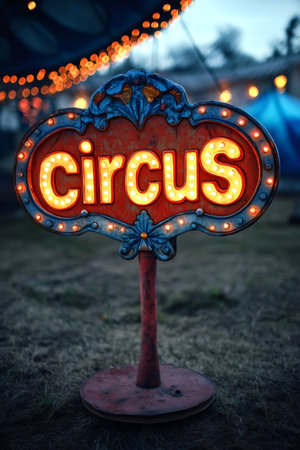 Vintage circus sign glowing at twilight, evoking nostalgia and excitement for the big topの素材