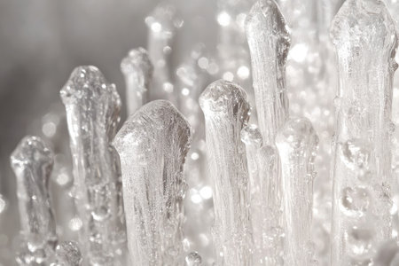 Macro ice crystals creating a beautiful festive winter background with bokehの素材