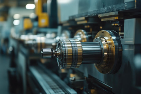 Automated industrial machinery operating with precision in a modern factoryの素材