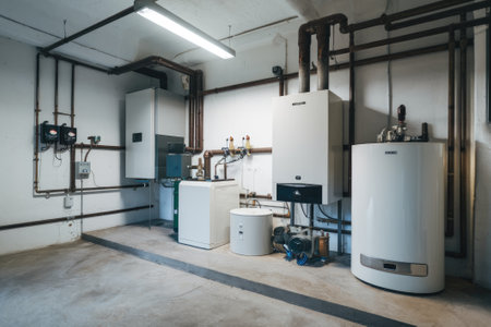 Efficient boiler room equipment providing comfortable temperature and hot water supplyの素材