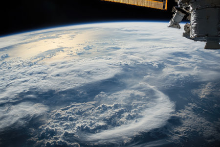 Earth's atmosphere and clouds seen from the international space stationの素材