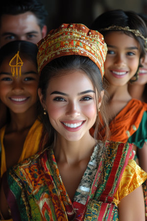 American fashion influencer Olivia Culpo smiles while wearing traditional Cambodian clothing during a visit to Angkor Watの素材