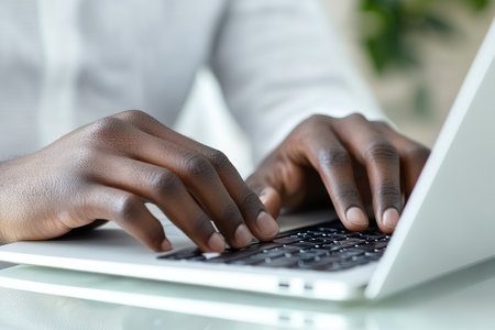 African businessman is working on a laptop in his office, he is using a modern laptop computerの素材