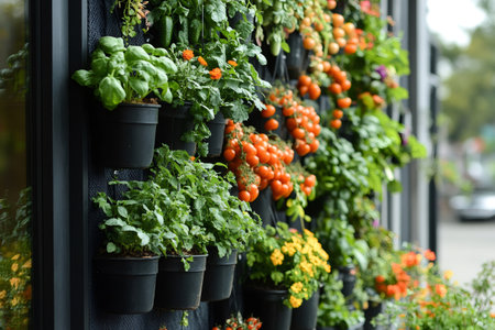 Vertical Garden Displaying Fresh Herbs and Vegetablesの素材