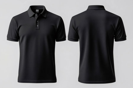 Front and back view of a black polo shirt, perfect for showcasing designs or brandingの素材