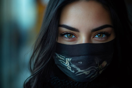 Portrait of a fashionable young woman wearing a protective face maskの素材