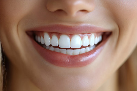 Close up of a perfect smile showing healthy teeth and gumsの素材