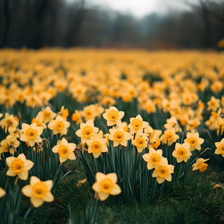 Field of yellow daffodils blooming in springの素材