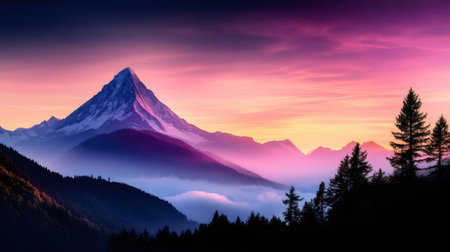 Breathtaking sunrise illuminates the iconic Matterhorn, casting a vibrant pink and purple glow over the Swiss Alpsの素材