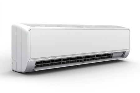 White air conditioner providing cool air in a minimalist setting, ideal for beating the summer heatの素材