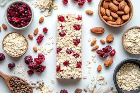 Healthy snack made with rolled oats, almonds and dried cranberries, perfect for breakfast or a quick energy boostの素材